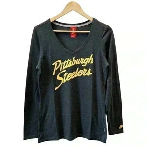 NFL Nike Pittsburg Steelers Long Sleeve T-Shirt V  Neck Grey Yellow Size Medium